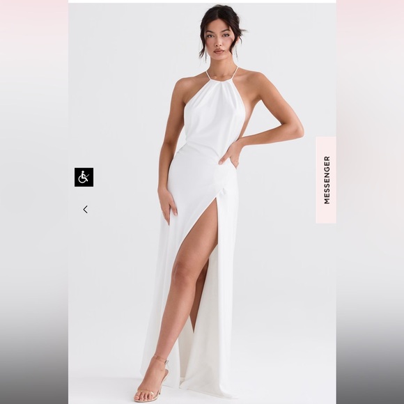 House of CB Zanab Thigh High Slit Open Back Satin Maxi Dress Ivory Cream 🤍 - Picture 6 of 16